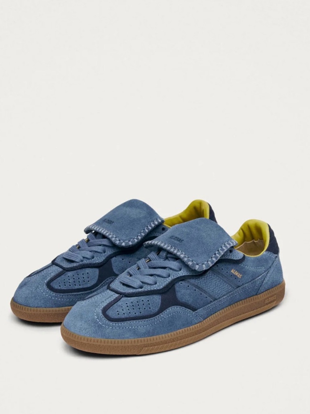 ALOHAS Blue Suede Sneakers with Yellow Lining